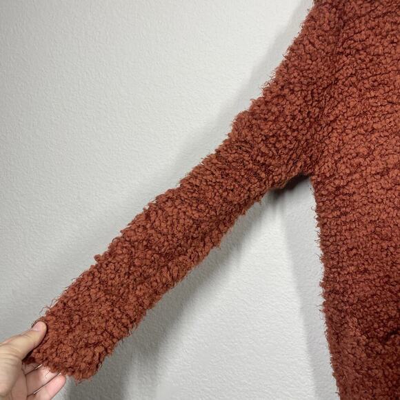 Free People Size XS Chunky Teddy Cardigan Burnt Orange Nylon Button Up Pockets - Picture 3 of 7